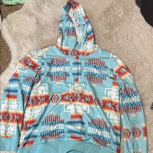 Patterned Long Sleeve Hoodie - Multicolor